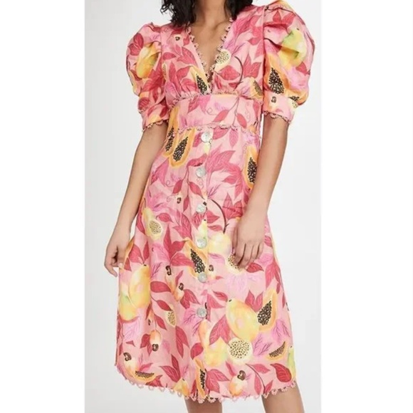 FARM Rio Pink Papaya Salad Button Down Midi Dress - XS - Picture 1 of 4